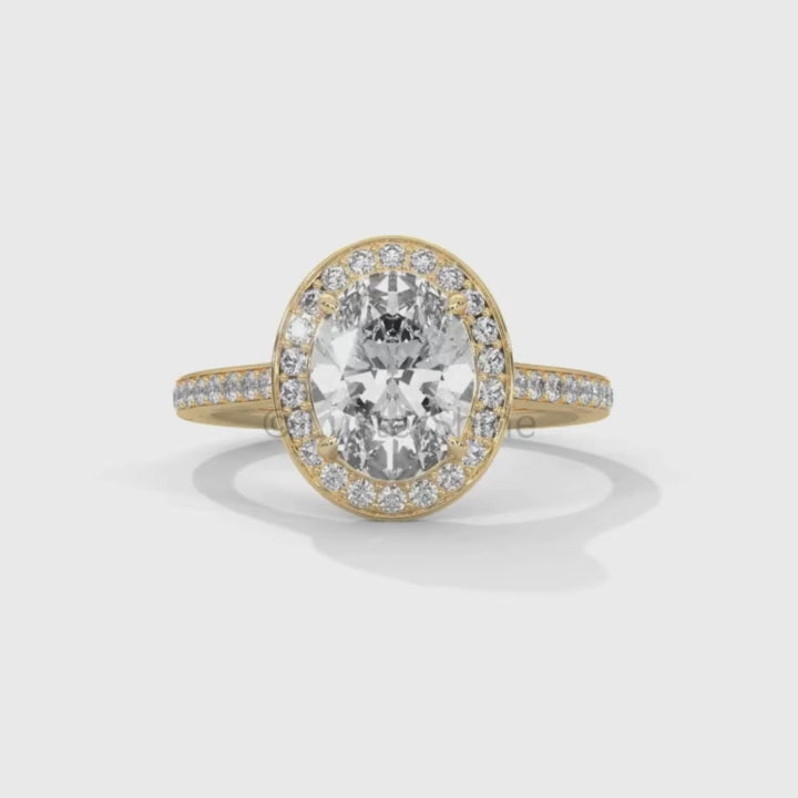 Oval Halo Engagement Ring – 2CT Oval Diamond Ring – Gold Moissanite Ring – Unique Pave Band Ring – Custom Wedding Jewelry