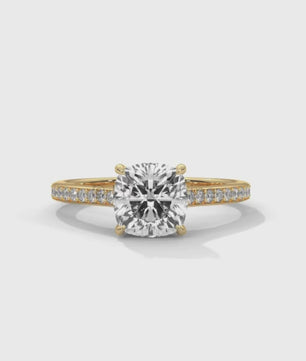 Elegant Cushion Engagement Ring – 2 Carat Moissanite or Lab Diamond – Pave Band Gold Ring – Classic Promise Ring for Her – LusterShine Rings