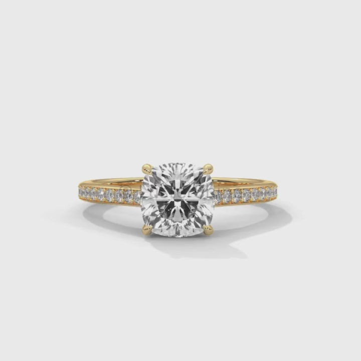 Elegant Cushion Engagement Ring – 2 Carat Moissanite or Lab Diamond – Pave Band Gold Ring – Classic Promise Ring for Her – LusterShine Rings