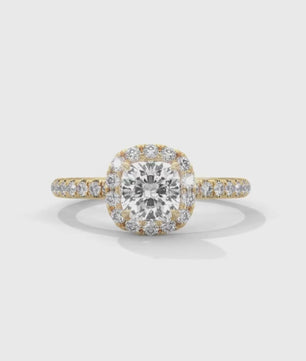 Cushion Cut Halo Ring – 1CT Moissanite Engagement Ring – Diamond Accent Pave Band – 14K Gold Dainty Bridal Ring – Handmade Ring