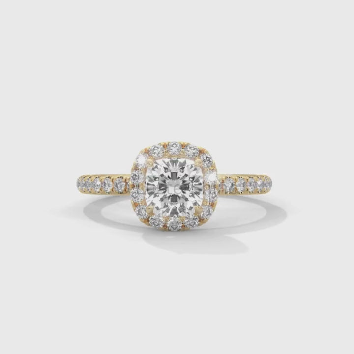Cushion Cut Halo Ring – 1CT Moissanite Engagement Ring – Diamond Accent Pave Band – 14K Gold Dainty Bridal Ring – Handmade Ring