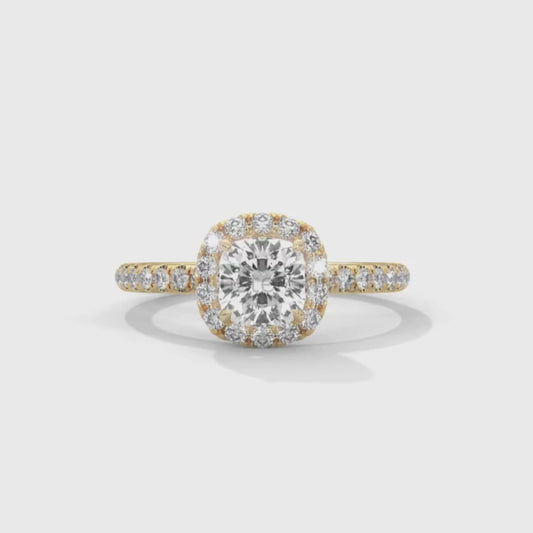 Cushion Cut Halo Ring – 1CT Moissanite Engagement Ring – Diamond Accent Pave Band – 14K Gold Dainty Bridal Ring – Handmade Ring