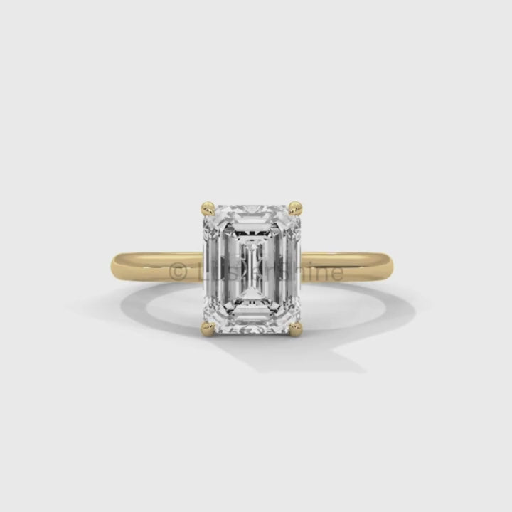 Emerald Cut Solitaire Engagement Ring – 2ct Moissanite Diamond 925 Silver, 14K 18K Gold & Platinum Ring – Minimalist Solitaire Ring for Her