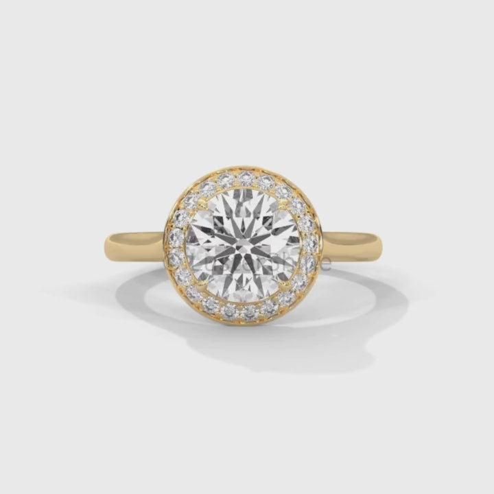 Halo Diamond Engagement Ring – Round Cut Solitaire with Accents – 14K 18K Gold Bridal Ring – Moissanite Diamond Ring Jewelry