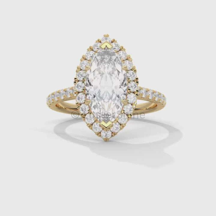 2ct Marquise Diamond Ring – Halo Engagement Ring in Gold – Marquise Cut Bridal Jewelry – Anniversary Ring – Vintage Wedding Custom Ring Gift
