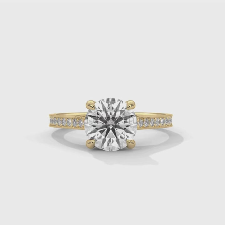 Round Cut Diamond Engagement Ring – 2CT Solitaire Ring – Six Prong Gold Ring – 14K Yellow Gold – Classic Bridal Ring – Dainty Promise Ring