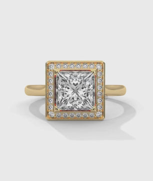 Princess Cut Halo Engagement Ring – Square Diamond Ring – 14K Gold Ring – Moissanite or Lab Diamond – LusterShine Fine Minimalist Jewelry