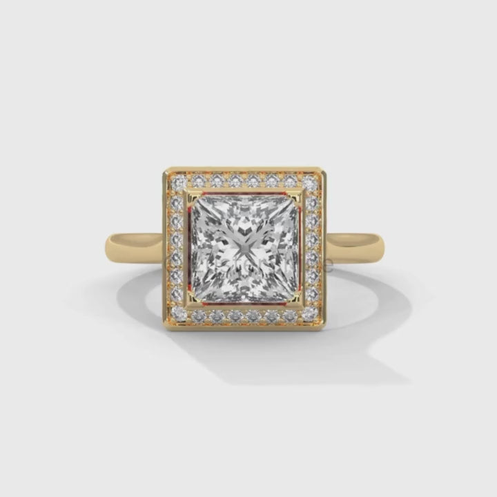 Princess Cut Halo Engagement Ring – Square Diamond Ring – 14K Gold Ring – Moissanite or Lab Diamond – LusterShine Fine Minimalist Jewelry