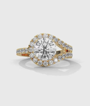 Crossover Diamond Engagement Ring – Round Cut Split Shank Halo Ring in 14K Gold – Moissanite Diamond Handmade Bridal Ring for Gift Party