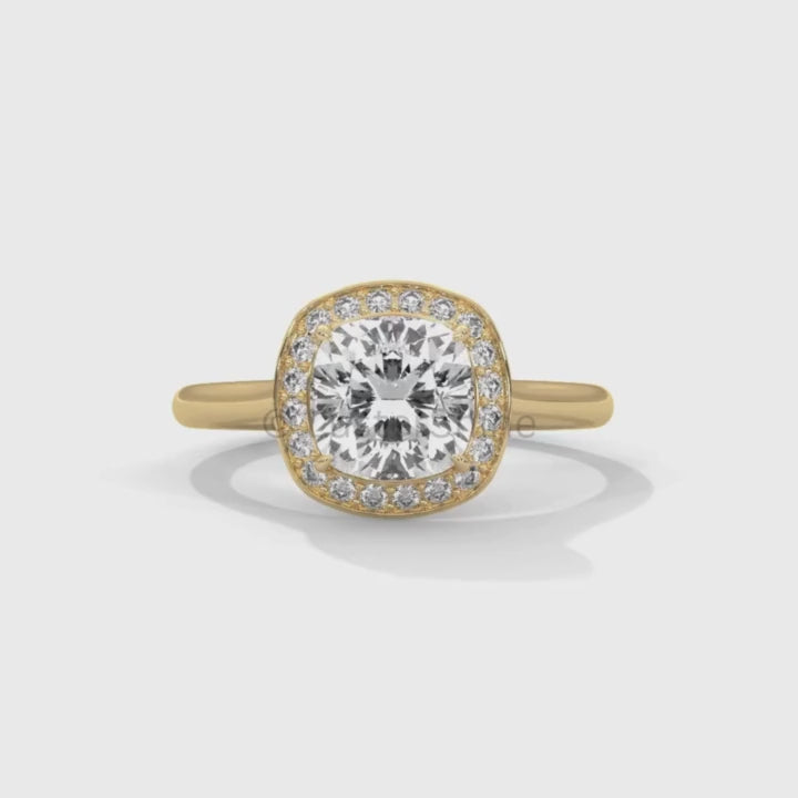 Cushion Halo Diamond Engagement Ring – Cushion Cut Halo Ring – 14K 18K Gold Moissanite Bridal Ring – Cushion Diamond Promise Ring Gift her