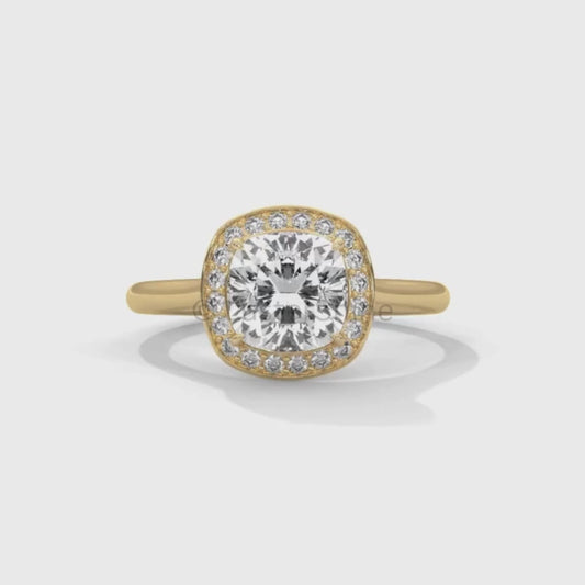 Cushion Halo Diamond Engagement Ring – Cushion Cut Halo Ring – 14K 18K Gold Moissanite Bridal Ring – Cushion Diamond Promise Ring Gift her