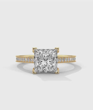 Princess Cut Diamond Engagement Ring – 2 Carat Solitaire Ring – Yellow Gold Wedding Ring – 4 Prong Setting – Handmade Fine Ring Gift for her