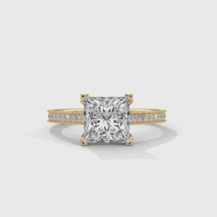 Princess Cut Diamond Engagement Ring – 2 Carat Solitaire Ring – Yellow Gold Wedding Ring – 4 Prong Setting – Handmade Fine Ring Gift for her