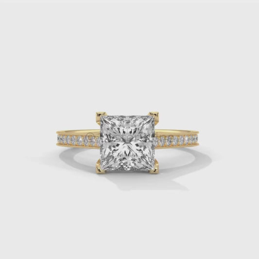 Princess Cut Diamond Engagement Ring – 2 Carat Solitaire Ring – Yellow Gold Wedding Ring – 4 Prong Setting – Handmade Fine Ring Gift for her