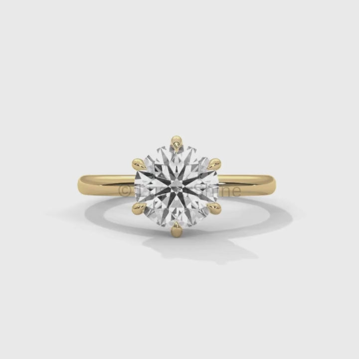 Round Solitaire Diamond Engagement Ring – 6 Prong Moissanite Ring – 14K 18K Gold Ring – Classic Proposal Ring – LusterShine Bridal Jewelry