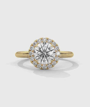 Round Halo Diamond Engagement Ring – 1.30 CT Moissanite Ring – 14K 18K Gold Bridal Ring – Dainty Halo Ring – Round Engagement Ring for Her