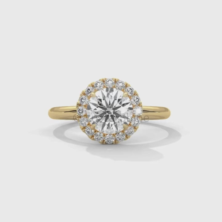 Round Halo Diamond Engagement Ring – 1.30 CT Moissanite Ring – 14K 18K Gold Bridal Ring – Dainty Halo Ring – Round Engagement Ring for Her