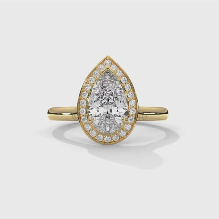 Pear Cut Engagement Ring – Teardrop Diamond Halo Ring – 14K 18K Gold Ring – Unique Bridal Ring – Moissanite Wedding Ring – Gift for Her Love