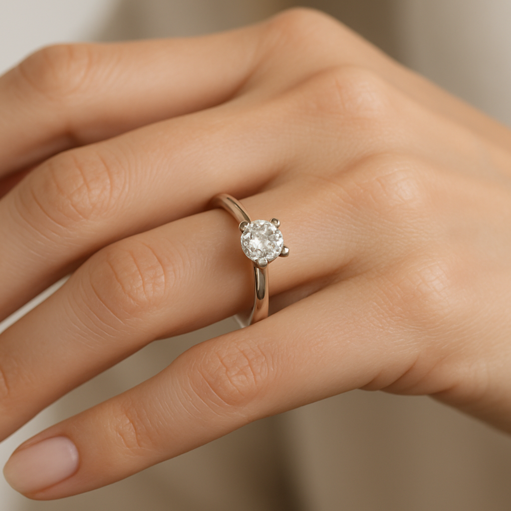 
Solitaire Ring in women hand